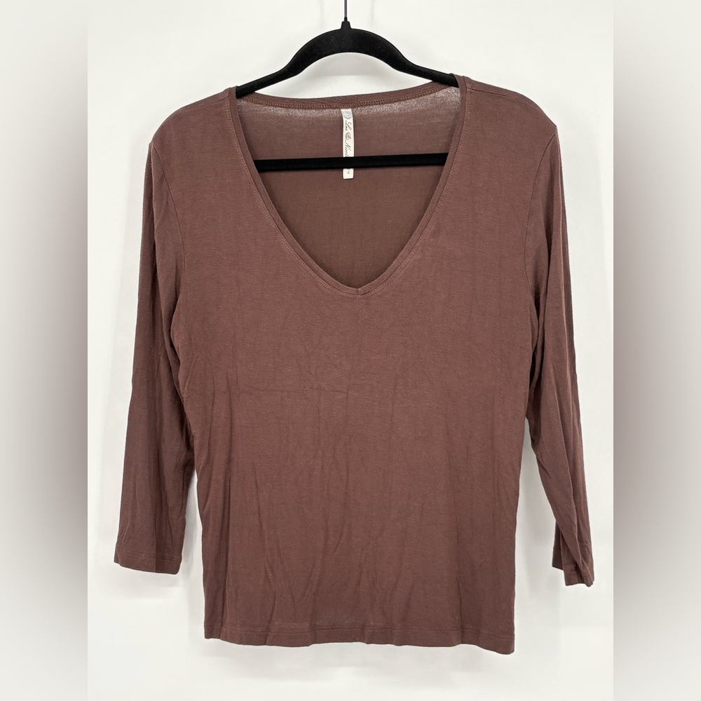 LEO & NICOLE Top Soft Touch Stretch V-Neck Chocolate Brown Women’s Large